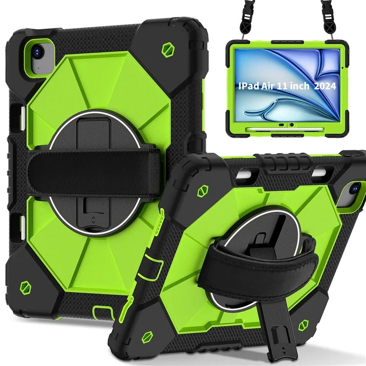 For iPad Air 11 (2024) Case Silicone+PC Kickstand Tablet Cover with Shoulder Strap