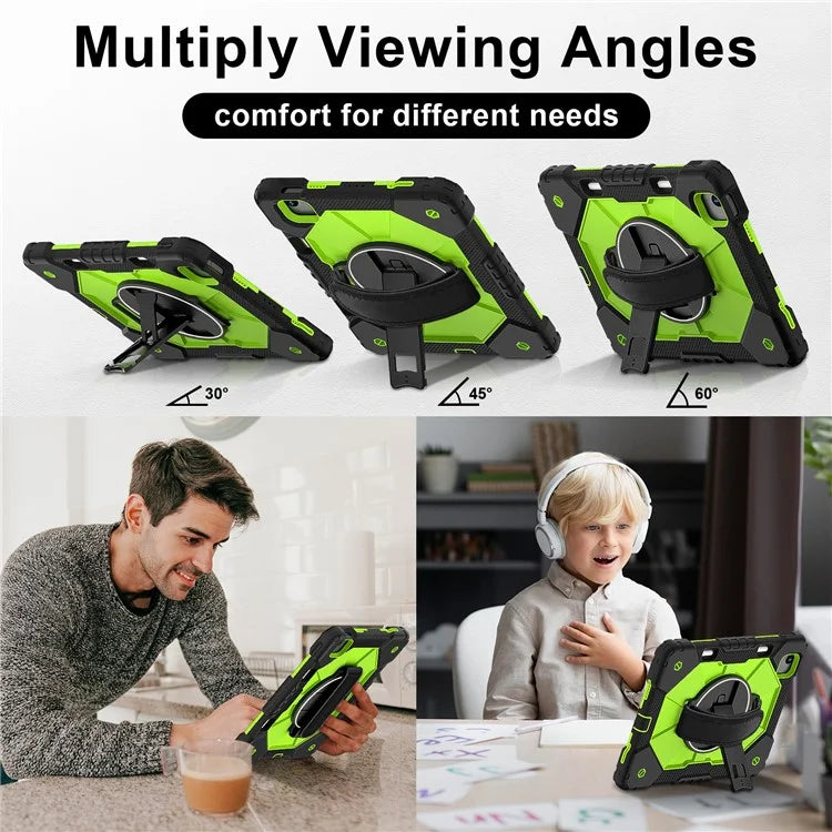 For iPad Air 11 (2024) Case Silicone+PC Kickstand Tablet Cover with Shoulder Strap