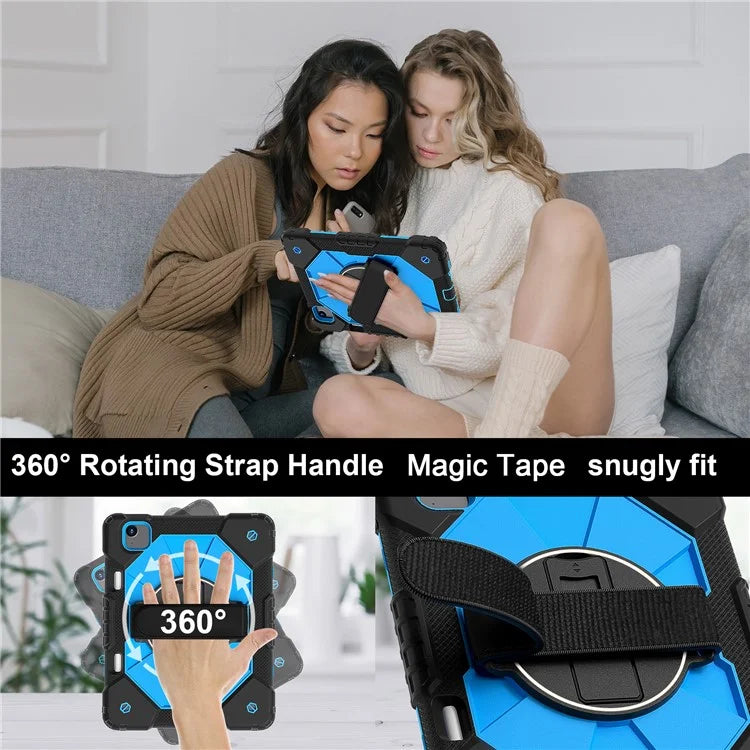 For iPad Air 11 (2024) Case Silicone+PC Kickstand Tablet Cover with Shoulder Strap