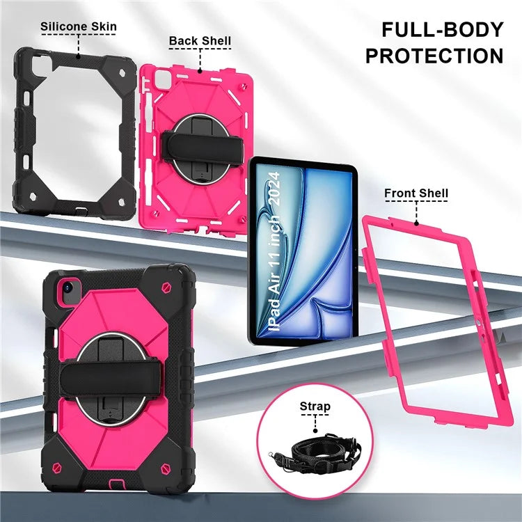 For iPad Air 11 (2024) Case Silicone+PC Kickstand Tablet Cover with Shoulder Strap