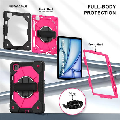 For iPad Air 11 (2024) Case Silicone+PC Kickstand Tablet Cover with Shoulder Strap
