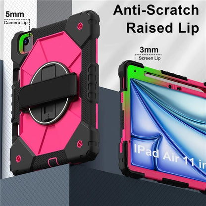 For iPad Air 11 (2024) Case Silicone+PC Kickstand Tablet Cover with Shoulder Strap