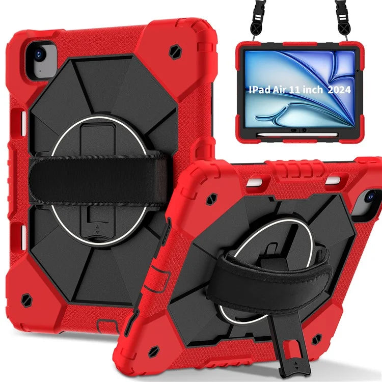 For iPad Air 11 (2024) Case Silicone+PC Kickstand Tablet Cover with Shoulder Strap