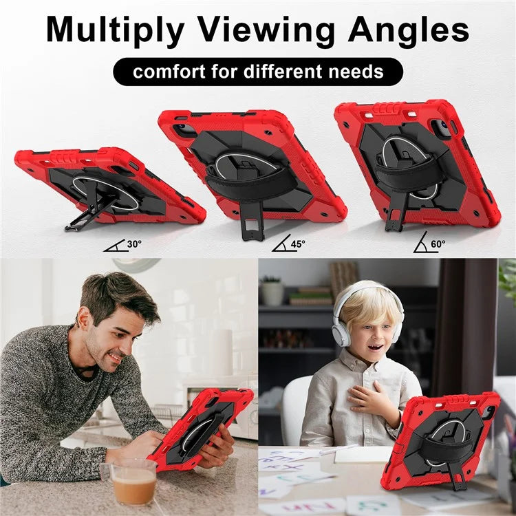 For iPad Air 11 (2024) Case Silicone+PC Kickstand Tablet Cover with Shoulder Strap