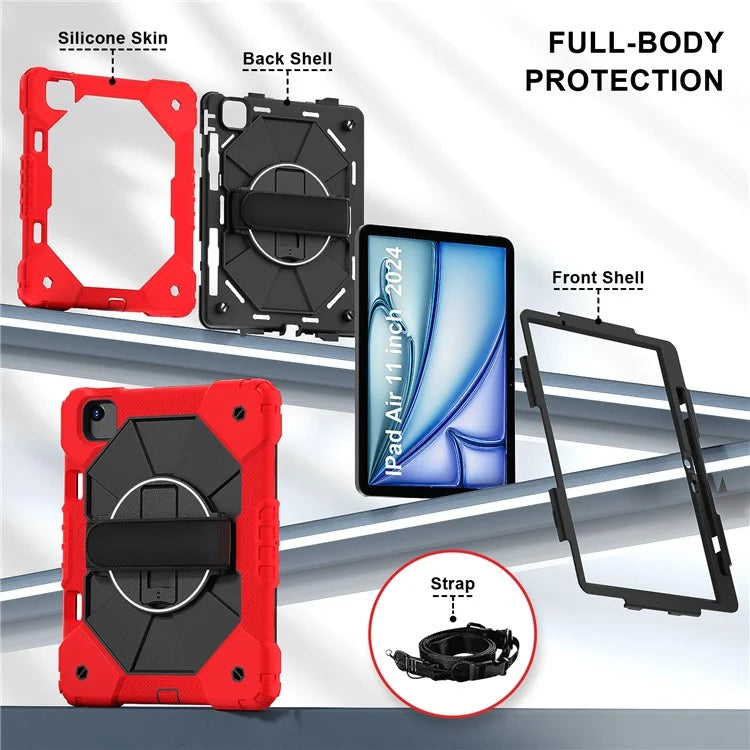For iPad Air 11 (2024) Case Silicone+PC Kickstand Tablet Cover with Shoulder Strap