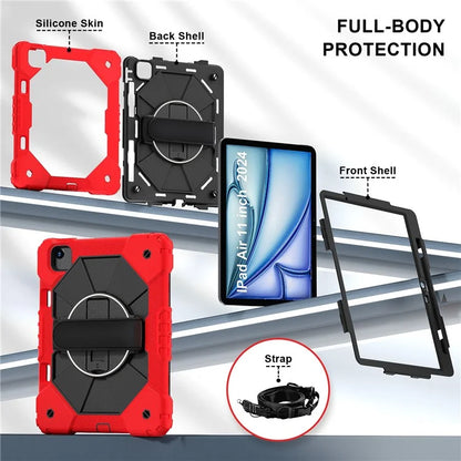 For iPad Air 11 (2024) Case Silicone+PC Kickstand Tablet Cover with Shoulder Strap