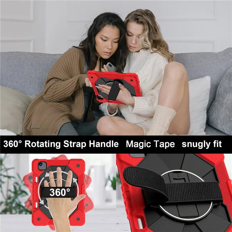 For iPad Air 11 (2024) Case Silicone+PC Kickstand Tablet Cover with Shoulder Strap