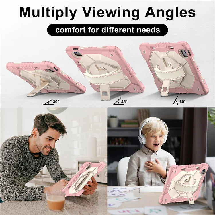 For iPad Air 11 (2024) Case Silicone+PC Kickstand Tablet Cover with Shoulder Strap