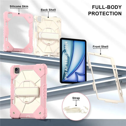 For iPad Air 11 (2024) Case Silicone+PC Kickstand Tablet Cover with Shoulder Strap