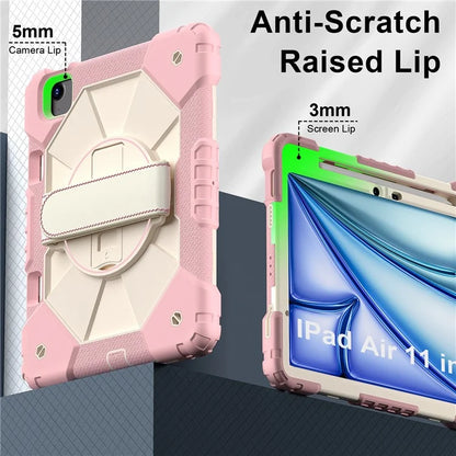For iPad Air 11 (2024) Case Silicone+PC Kickstand Tablet Cover with Shoulder Strap