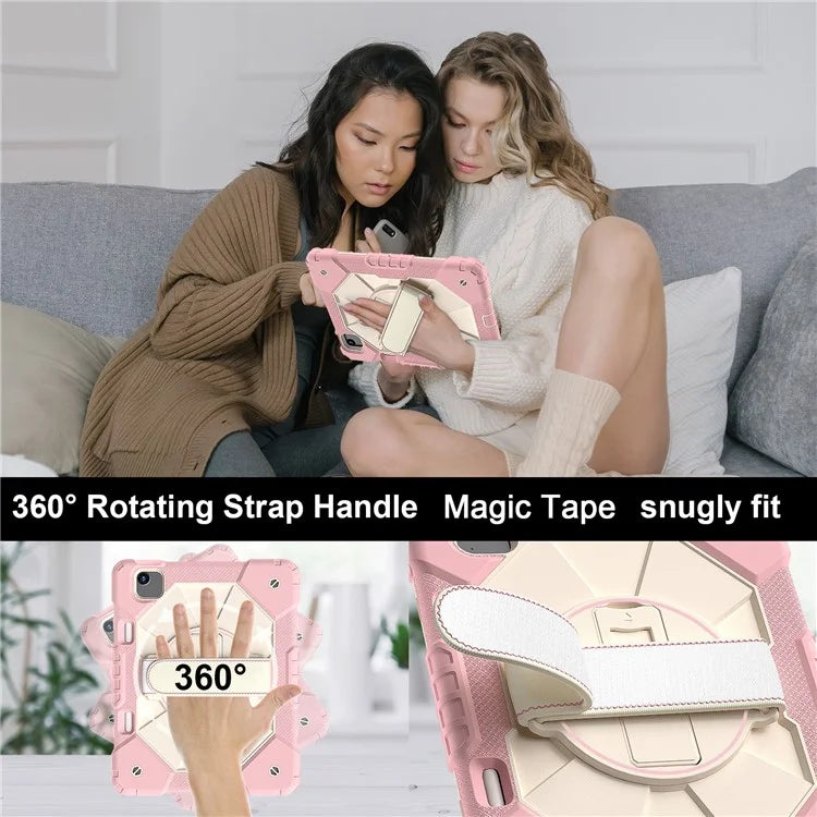 For iPad Air 11 (2024) Case Silicone+PC Kickstand Tablet Cover with Shoulder Strap