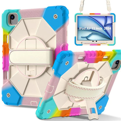 For iPad Air 11 (2024) Case Silicone+PC Kickstand Tablet Cover with Shoulder Strap