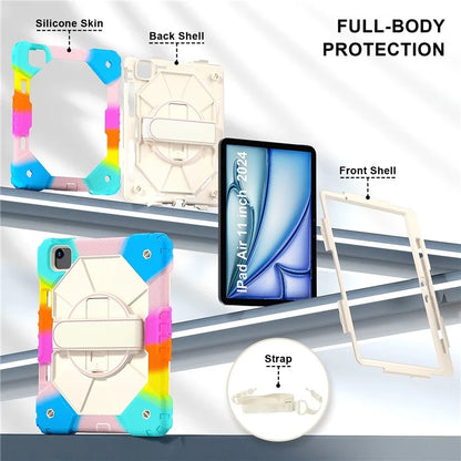 For iPad Air 11 (2024) Case Silicone+PC Kickstand Tablet Cover with Shoulder Strap