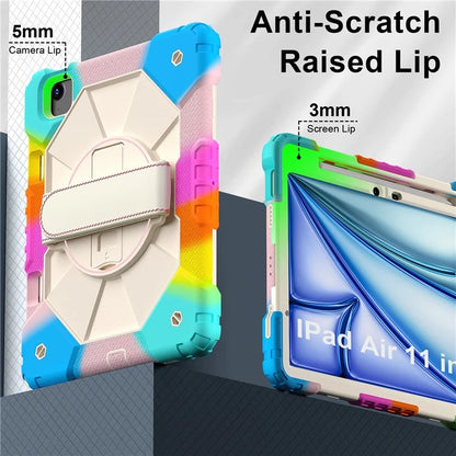 For iPad Air 11 (2024) Case Silicone+PC Kickstand Tablet Cover with Shoulder Strap