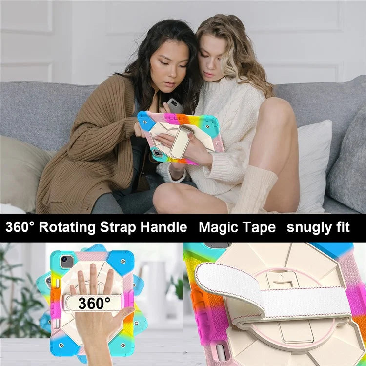 For iPad Air 11 (2024) Case Silicone+PC Kickstand Tablet Cover with Shoulder Strap