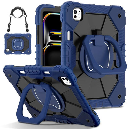 For iPad Pro 11 (2024) Kickstand Case Silicone+PC Tablet Cover with Shoulder Strap