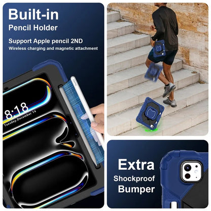 For iPad Pro 11 (2024) Kickstand Case Silicone+PC Tablet Cover with Shoulder Strap