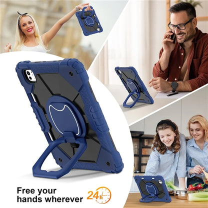 For iPad Pro 11 (2024) Kickstand Case Silicone+PC Tablet Cover with Shoulder Strap