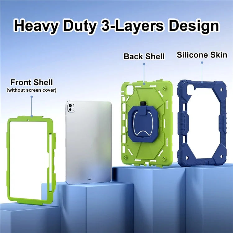 For iPad Pro 11 (2024) Kickstand Case Silicone+PC Tablet Cover with Shoulder Strap