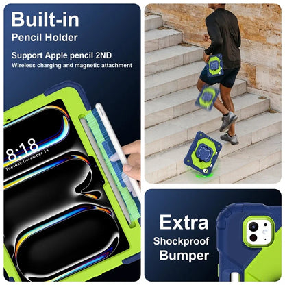 For iPad Pro 11 (2024) Kickstand Case Silicone+PC Tablet Cover with Shoulder Strap