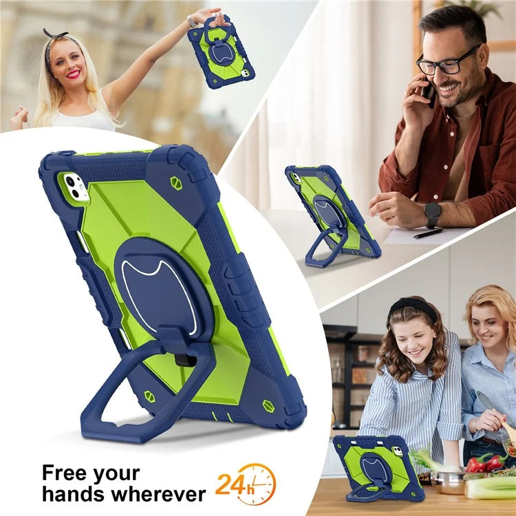 For iPad Pro 11 (2024) Kickstand Case Silicone+PC Tablet Cover with Shoulder Strap