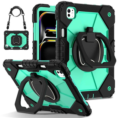 For iPad Pro 11 (2024) Kickstand Case Silicone+PC Tablet Cover with Shoulder Strap