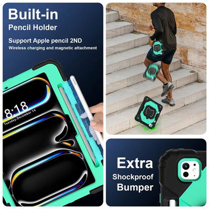 For iPad Pro 11 (2024) Kickstand Case Silicone+PC Tablet Cover with Shoulder Strap