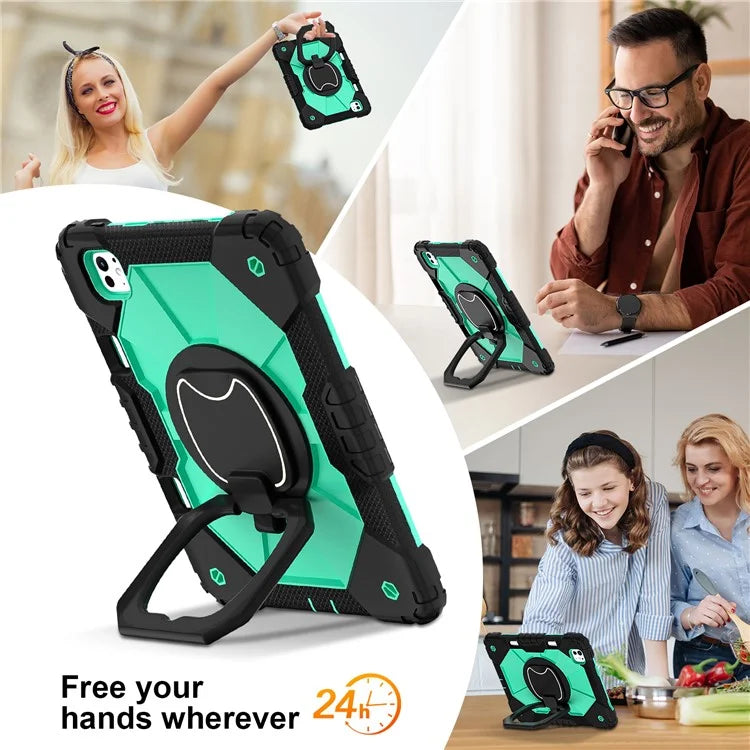 For iPad Pro 11 (2024) Kickstand Case Silicone+PC Tablet Cover with Shoulder Strap
