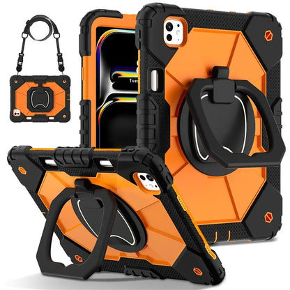 For iPad Pro 11 (2024) Kickstand Case Silicone+PC Tablet Cover with Shoulder Strap