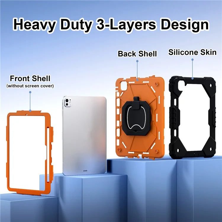 For iPad Pro 11 (2024) Kickstand Case Silicone+PC Tablet Cover with Shoulder Strap