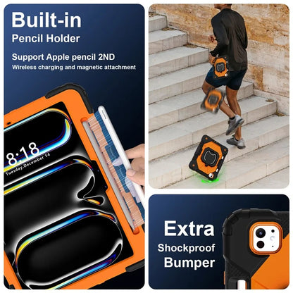 For iPad Pro 11 (2024) Kickstand Case Silicone+PC Tablet Cover with Shoulder Strap