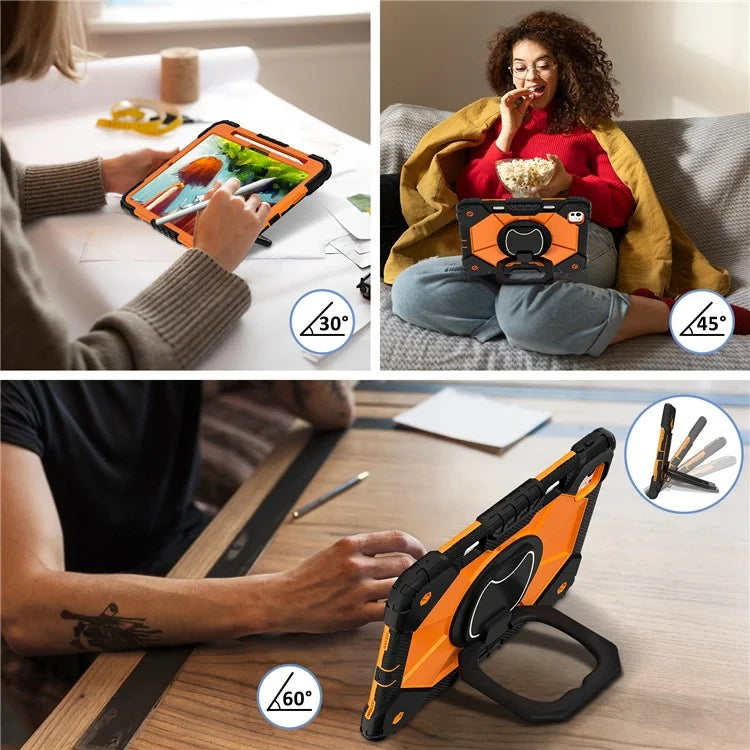 For iPad Pro 11 (2024) Kickstand Case Silicone+PC Tablet Cover with Shoulder Strap