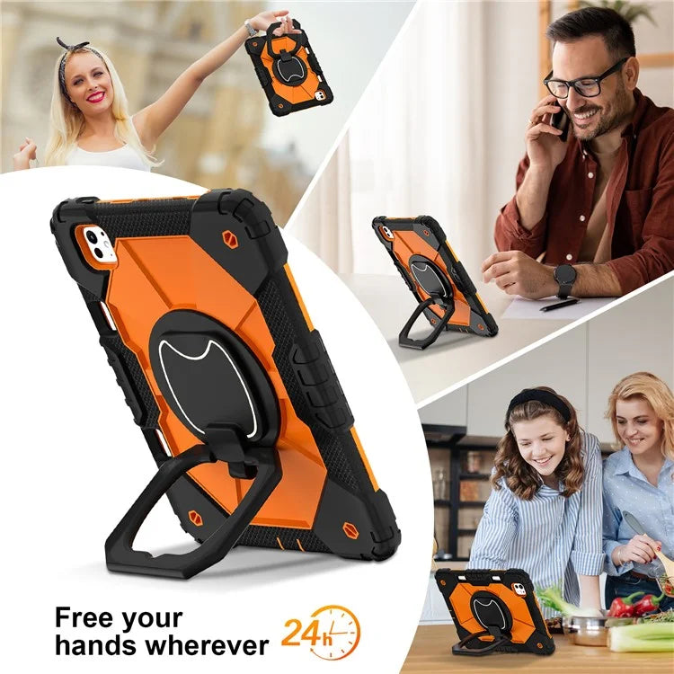 For iPad Pro 11 (2024) Kickstand Case Silicone+PC Tablet Cover with Shoulder Strap