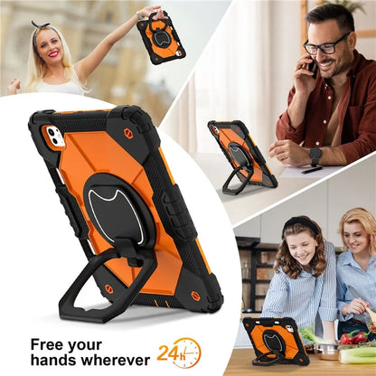 For iPad Pro 11 (2024) Kickstand Case Silicone+PC Tablet Cover with Shoulder Strap