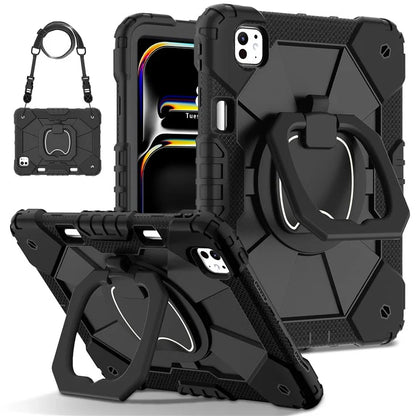 For iPad Pro 11 (2024) Kickstand Case Silicone+PC Tablet Cover with Shoulder Strap