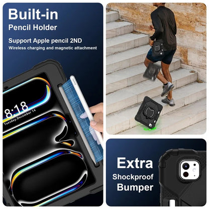 For iPad Pro 11 (2024) Kickstand Case Silicone+PC Tablet Cover with Shoulder Strap