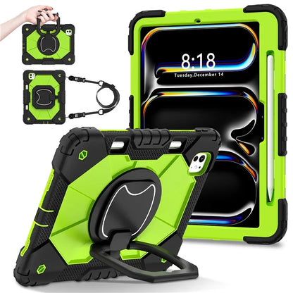For iPad Pro 11 (2024) Kickstand Case Silicone+PC Tablet Cover with Shoulder Strap