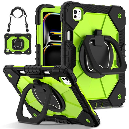 For iPad Pro 11 (2024) Kickstand Case Silicone+PC Tablet Cover with Shoulder Strap