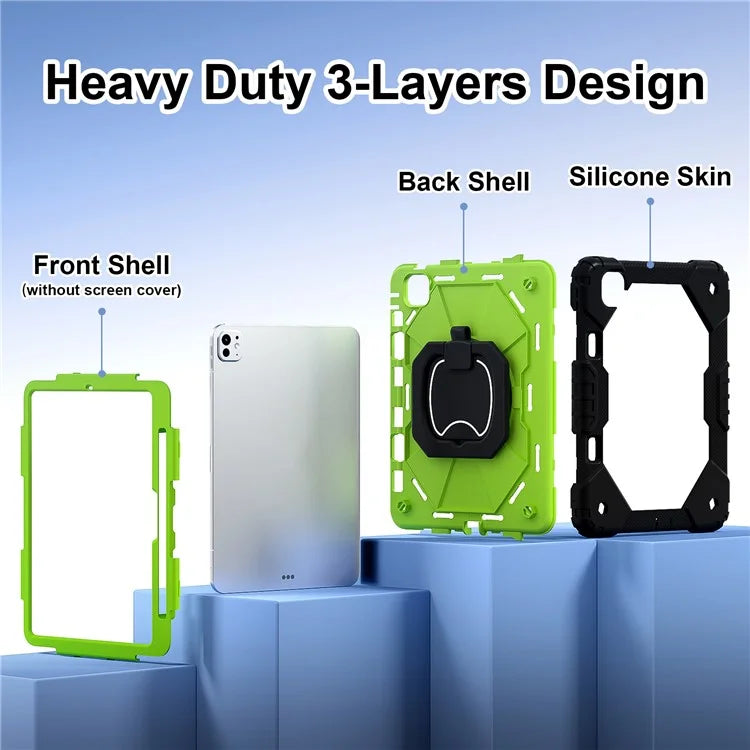 For iPad Pro 11 (2024) Kickstand Case Silicone+PC Tablet Cover with Shoulder Strap