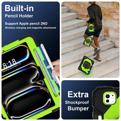 For iPad Pro 11 (2024) Kickstand Case Silicone+PC Tablet Cover with Shoulder Strap