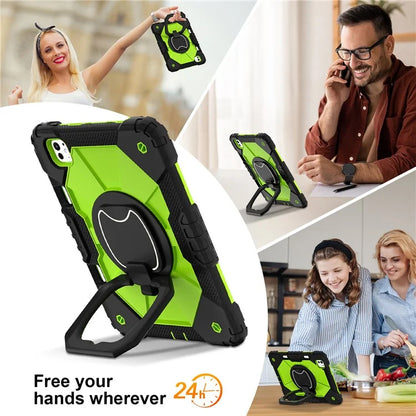 For iPad Pro 11 (2024) Kickstand Case Silicone+PC Tablet Cover with Shoulder Strap