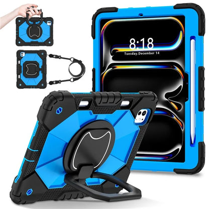 For iPad Pro 11 (2024) Kickstand Case Silicone+PC Tablet Cover with Shoulder Strap