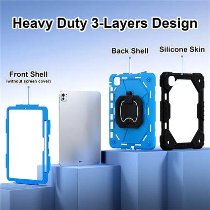 For iPad Pro 11 (2024) Kickstand Case Silicone+PC Tablet Cover with Shoulder Strap