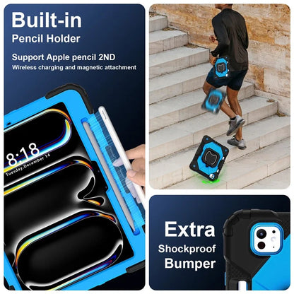 For iPad Pro 11 (2024) Kickstand Case Silicone+PC Tablet Cover with Shoulder Strap
