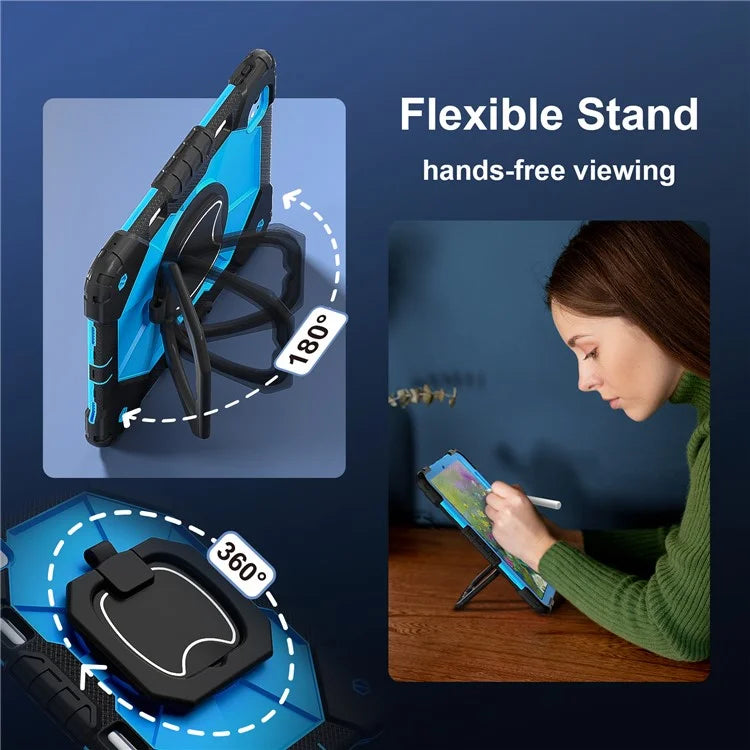 For iPad Pro 11 (2024) Kickstand Case Silicone+PC Tablet Cover with Shoulder Strap