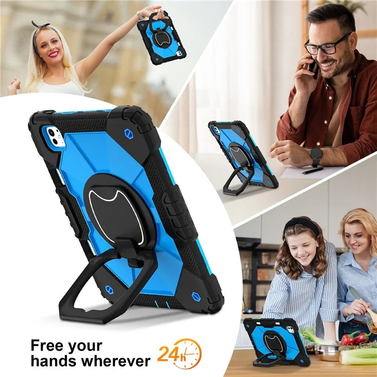 For iPad Pro 11 (2024) Kickstand Case Silicone+PC Tablet Cover with Shoulder Strap