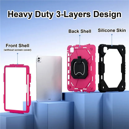 For iPad Pro 11 (2024) Kickstand Case Silicone+PC Tablet Cover with Shoulder Strap