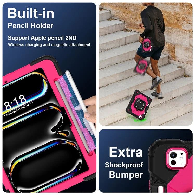 For iPad Pro 11 (2024) Kickstand Case Silicone+PC Tablet Cover with Shoulder Strap