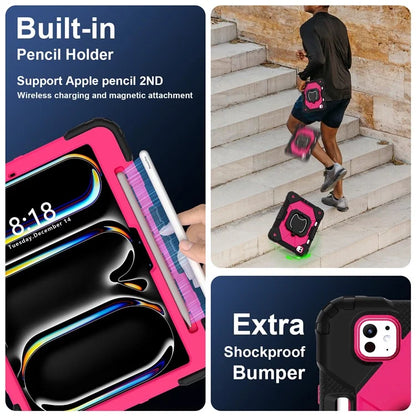 For iPad Pro 11 (2024) Kickstand Case Silicone+PC Tablet Cover with Shoulder Strap