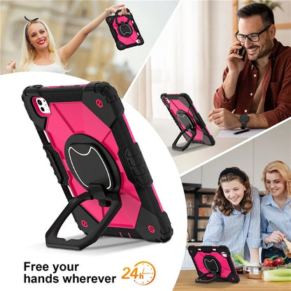 For iPad Pro 11 (2024) Kickstand Case Silicone+PC Tablet Cover with Shoulder Strap